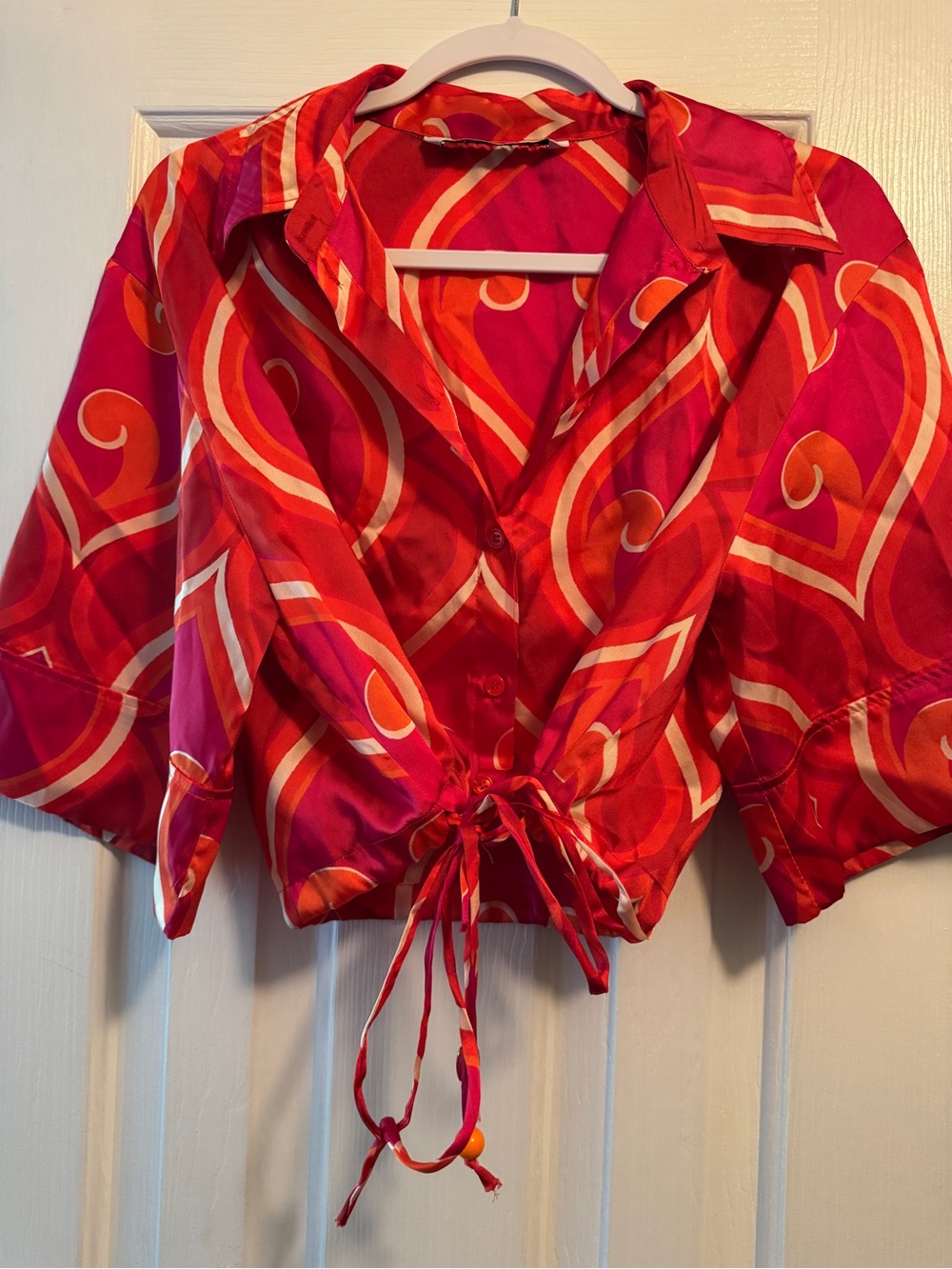 Zara Pink & Red Tie Waist Top